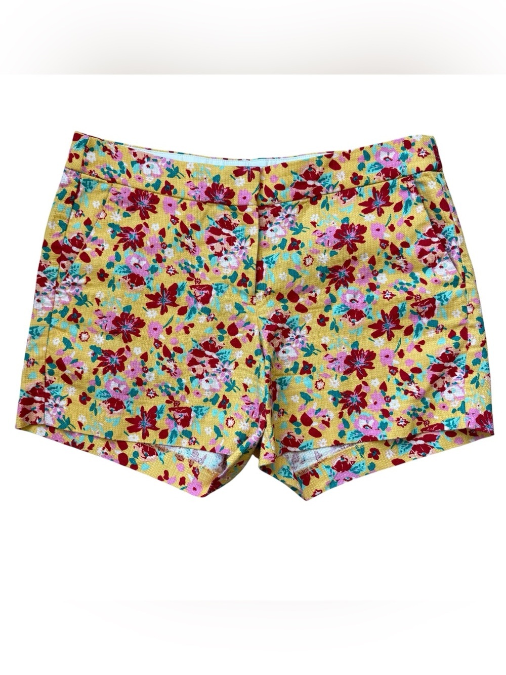 J.Crew Yellow Floral Cotton Shorts Cottagecore Preppy Summer Size 10 Vacation
